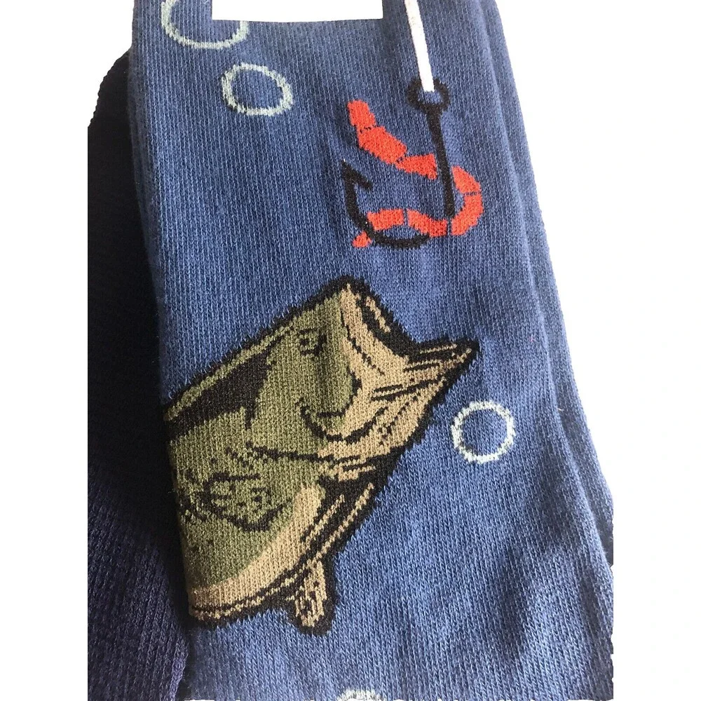 Panama Jack Big Mouth Bass Mens Socks Blue Fishing Summer 2 pair Shoe Size 8 -12